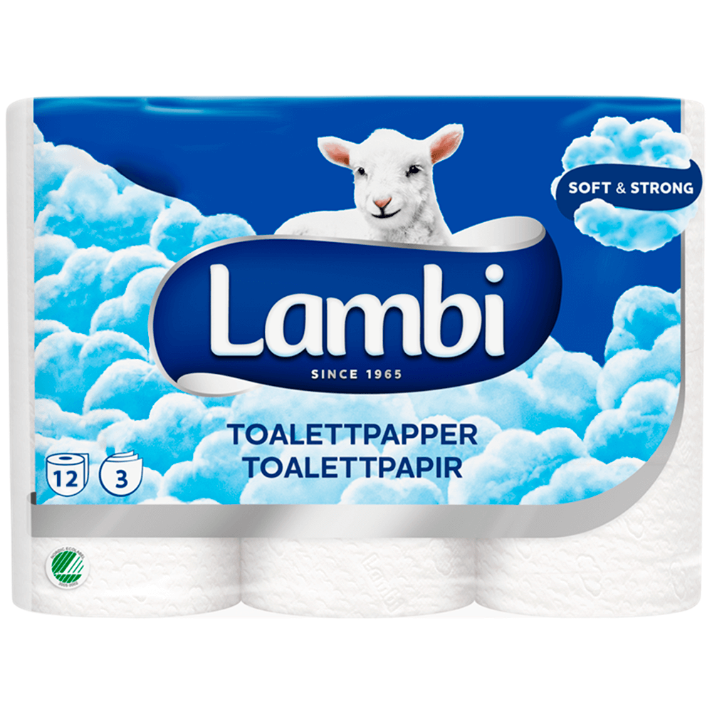 Lambi Soft &amp; Strong toiletpapir, 3-lags, 12 ruller Astma Allergi Mærket