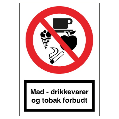 Mad + drikke + rygning forbudt selvklæbende skilt