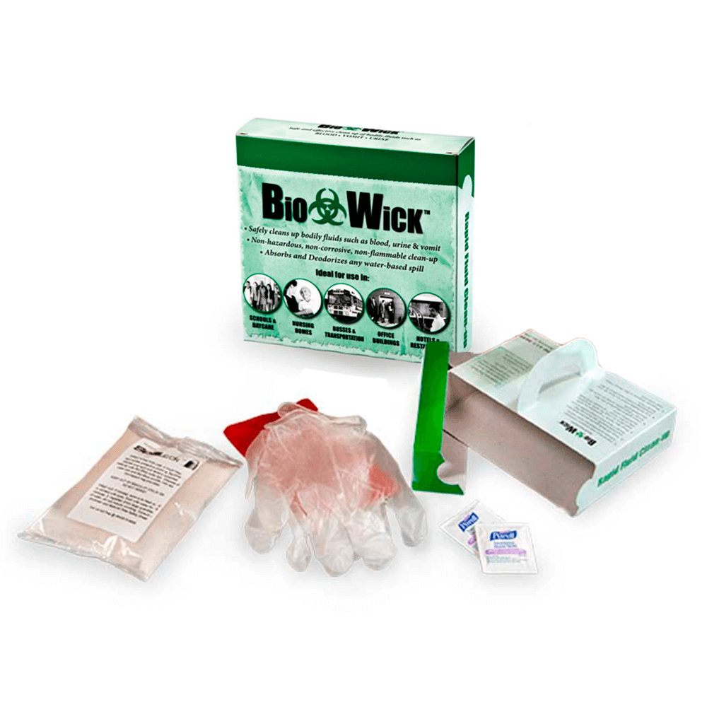 Biowick spildkit til biologisk fare 250 gram absorberende pulver samt bakteriedræbende klud