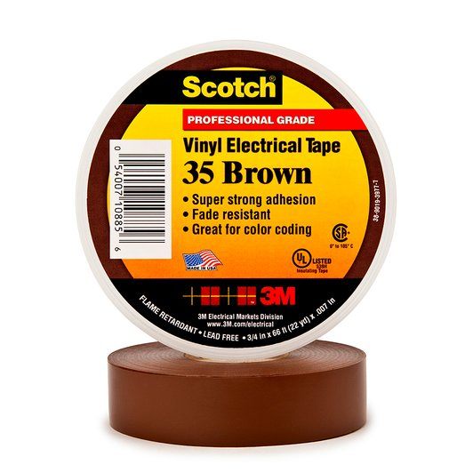 Scotch Super 35 brun farvebestandig mærke- og isolationstape 19 mm x 20 m, 0.18mm tyk
