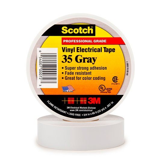Scotch Super 35 grå farvebestandig mærke- og isolationstape 19 mm x 20 m, 0.18mm tyk