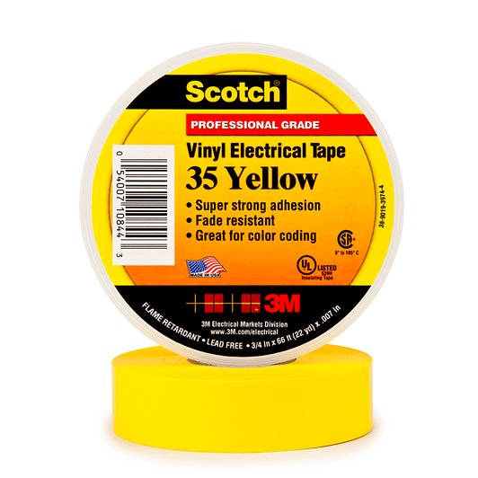 Scotch super 35 gul farvebestandig mærke- og isolationstape 19 mm x 20 m, 0.18mm tyk