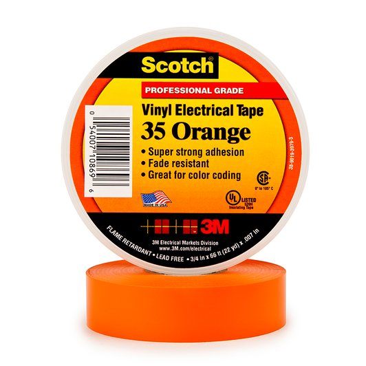Scotch Super 35 orange farvebestandig mærke- og isolationstape 19 mm x 20 m, 0.18mm tyk