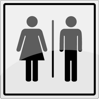 Toiletskilt Dame-Mand piktogram på rustfrit stål 150 x 150 mm