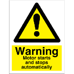 Warning Motor starts and 200 x 150 mm