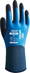 Wondergrip Aqua WG-318 Vandtæt blå montering handske, heldyppet i naturgummi (latex), med praktisk rib manchet, samt en ru gribeflade længde 260 mm