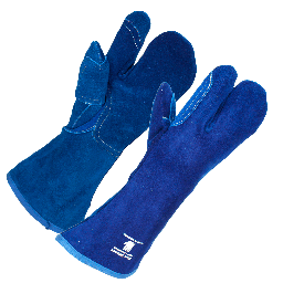 Varmefast 3-fingret spalthandske med ekstra forstærkninger i Blue Skinnex Heat, syet med kevlartråd, foret med Varmex V 39 for længde 38 cm
