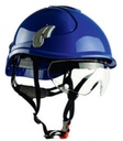Blå Pro Cap riggerhjelm / sikkerhedshjelm med hjelmbrille, hagerem og håndhjul samt ventilations huller. 6 punkt hovedbånd 146611