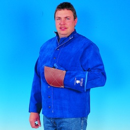 Blue Skinnex kraftig blå oksespalt, standard jakke syet med kevlar tråd flammesikret velcrolukning S-XXL