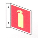 Brandslukker, efterlysende skilt i reflekterende aluminium, L-profil 200 x 200 mm