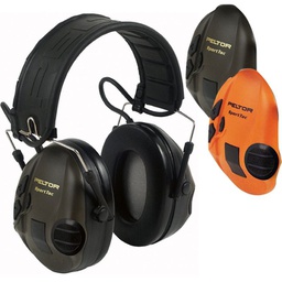 [35-MT16H210F478GN] 3M PELTOR SportTac headset, 26 dB, orange / grønne Hi-Viz kopper, foldbar hovedbøjle, MT16H210F-478-GN vægt kun 302 gram 