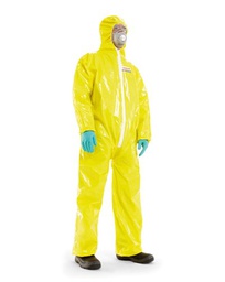 Spacel 3000 RA EBJ gul Coverall gul kemikaliedragt elastik i hætte, håndled og ankler, type 3,B 4, 5 og 6 . 3-lags 100 u Polyethylen Honeywell 450300