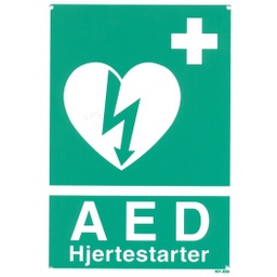 [17-401628PA5] Hjertestarter/AED, henvisningsskilt, hård plast 145 x 210 mm