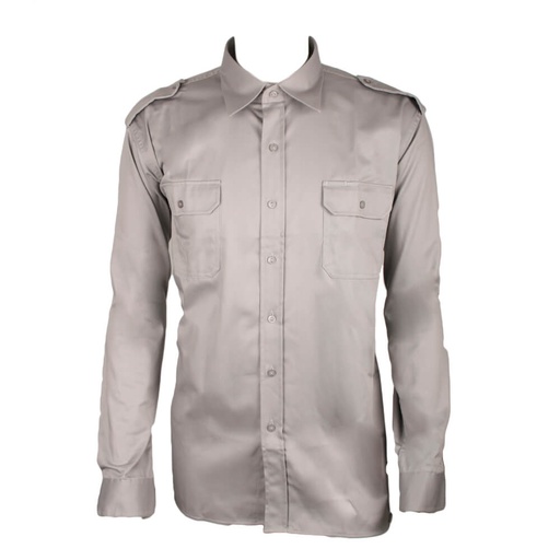 D-S Job-Tex Classic grå arbejdsskjorte, profilskjorte  polyester/bomuld, med 2 brystlommer samt skulderstropper