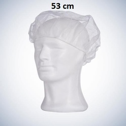 [33-N-1080-12649] Polypropylen strækbart Hvidt hårnet, 53 cm, Latex fri PP Bouffant cap