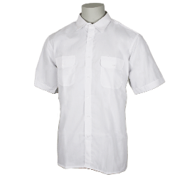 Kortærmet pilotskjorte, polyester 55%/bomuld, 45% med 2 stk brystlommer samt skulderstroper hvid REST SALG SÅ LÆNGE LAGER HAVES