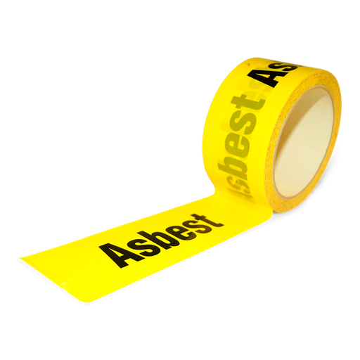 [17-400295] Gul tape med ASBEST tryk, 66 meter bredde 50 mm