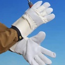 Kraftig okse spalthandske hvidt canvas stof overhånd, kort manchet, kno og negleforstærkning  13-05 Billige handsker Rest salg