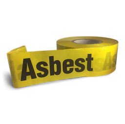 [17-130062] Asbest afspærringsbånd af plast, gul/sort, 500 m x 75 mm