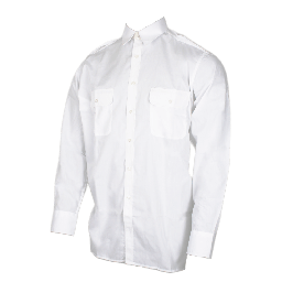 Hvid langærmet pilotskjorte, 55% polyester 45% bomuld, 2 brystlommer samt skulderstropid