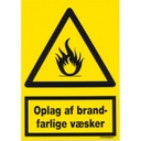 Oplag af Brandfarlig væske, advarselsskilt, reflekterende aluminium gul/sort 297 x 210 mm