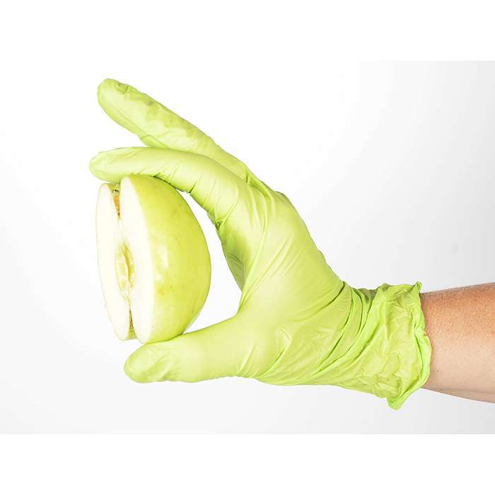 Pudderfri apple / æble grøn engangshandsker i nitril, Passer både venstre som højre hånd allergi type 1 allergier AM-01187 REST SALG  SÅ LÆNGE LAGER HAVES
