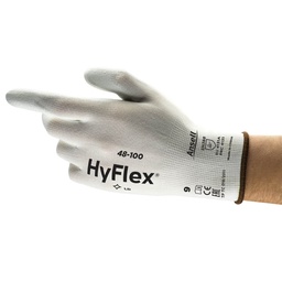 Ansell Hyflex 48-100 Hvid montage industrihandske til lette opgaver i polyurethan, strikket ribmanchet, længde fra 210-260 mm
