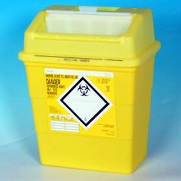 [31-DS-Q2055] Gul kanyleboks, 4 liter forsynet med låg + advarselsmærkat
