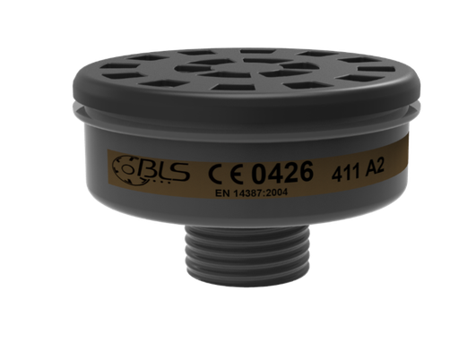 [28-B-411] BLS 411 A2 gas/dampfilter, BLS 400-serien med 40 mm gevind ( passer til halvmaske SGE 46 Helmaske 5400 )