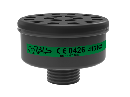 [28-B-413] BLS K2 ammoniak filter, BLS 400-serien med 40 mm Din gevind ( Passer til halvmaske SGE 46  Helmaske B 5400 ) 413
