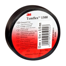 [35-1500SO10] 3M Temflex 1500 vinyl tape for isolering og mærkning. 0.15 mm tyk. 15 mm x 10 m sort