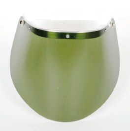 [18U-GFKV1002-1-ØREKOP] Grønt visir til hjelme hvor der skal sidde ørekop Høj temperaturbestandighed ca - 50 c til 135 c polycarbonat visir 500 x 250 mm tykkelse 1 mm