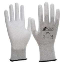 Grå ESD handsker. Antistatiske delvist PU dyppede strik handsker. nylon carbon fiber