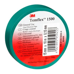 [35-1500GN10] 3M Temflex 1500 vinyl tape for isolering og mærkning, 0,15 mm tyk, 15 mm x 10 m grøn