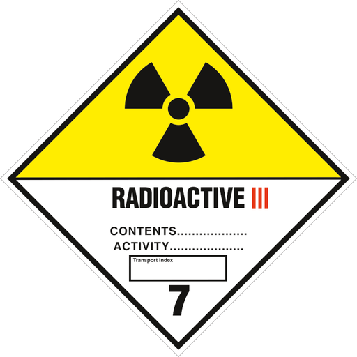 Radioactive kl. 7.3 fareseddel 250 x 250 mm