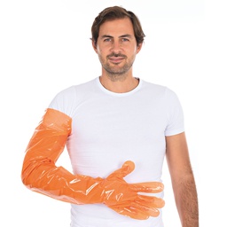 [39-2620] LDPE handske 90 cm lang fra Hygostar - orange veterinær handske, onesize