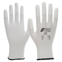 Nitras 6210 Hvid Nylon handske med pu belægning fingerspidser
