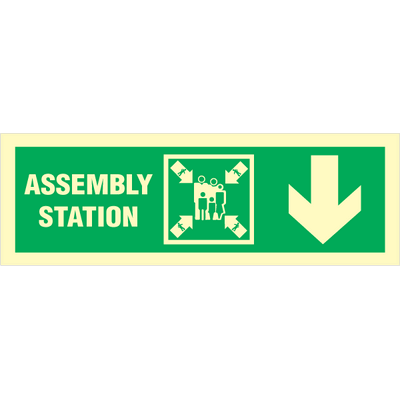 [17-100059PVHR] Assembly station arrow down - Photoluminescent Self Adhesive Vinyl - 100 x 300 mm