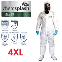 [33-C-2758-4XL] CHEMSPLASH EKA 55 COVERALL, størrelse 4XL, Hvid beskyttelsesdragt, Microporous Eco - TYPE 5B/6B, antistatisk, latex og silikone fri