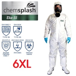 [33-C-2756-6XL] CHEMSPLASH EKA 55 COVERALL, størrelse 6XL, Hvid beskyttelsesdragt, Microporous Eco - TYPE 5B/6B, antistatisk, latex og silikone fri