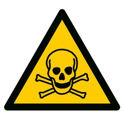 Advarselsskilt, Giftige stoffer - ark á 10 stk, størrelse 25 eller 50 mm i 2 forskellig materialer