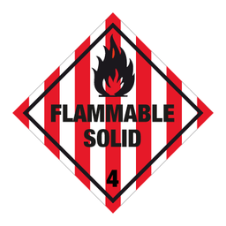 [17-J-132259] Fareseddel: Flammable solid kl. 4 - rulle med 250 stk, størrelse 100x100 mm