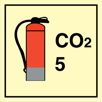 [17-104107PVMM] CO2 Extinguishers 5 Efterlysende selvklæbende 150x150 mm