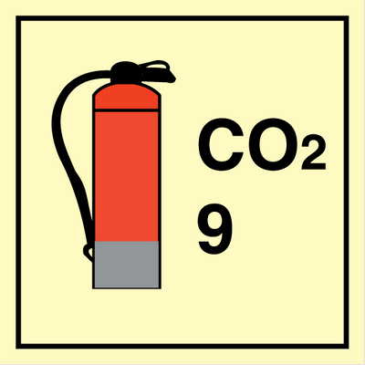 [17-104108PVMM] CO2 Extinguishers 9 Efterlysende selvklæbende 150x150 mm