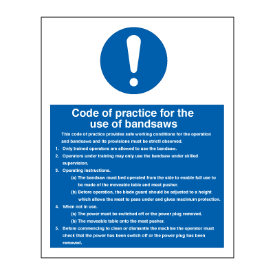 Code of practice for the use of bandsaws 250x200 mm
