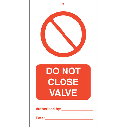 [17-J-125064] Do not close valve (pk. a´· 10 stk.) 140x75 mm