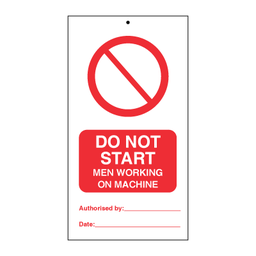 [17-J-125067] Do not start - men working on machine (packed in 10) 140x75 mm
