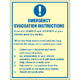 Emergency Evacuation Instructions 200x150 mm
