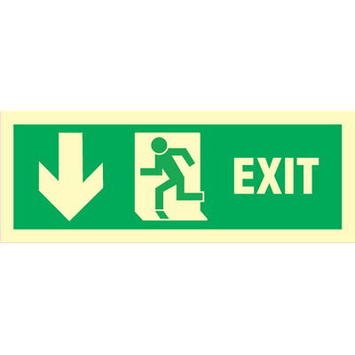Exit left, arrow down - Photoluminescent Self Adhesive Vinyl
