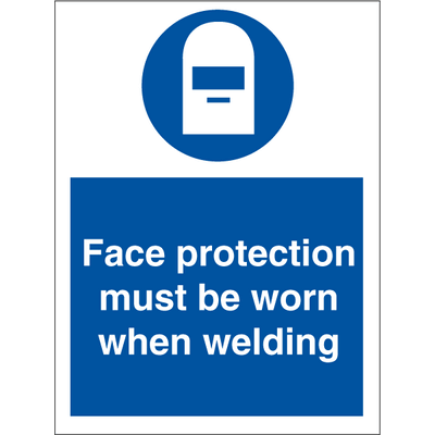 Face protection must be worn when welding, 200 x 150 mm